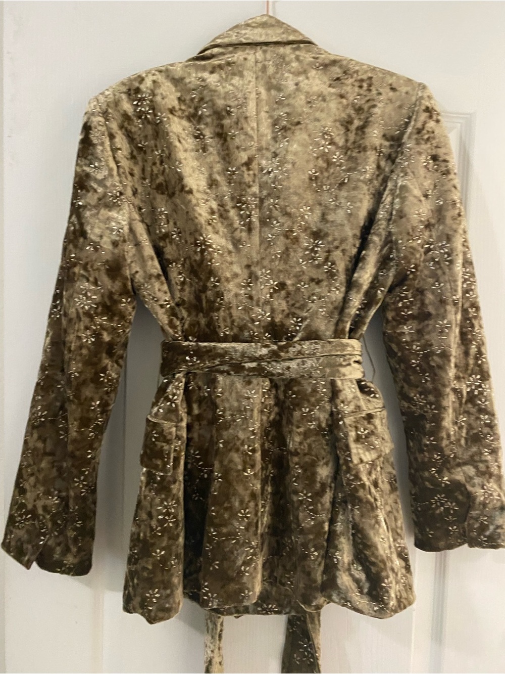Zara Metallic Thread Crushed Velvet Tie-Waist Old Money Blazer Jacket Gold L - Picture 11 of 16